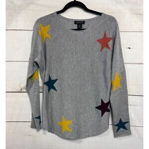 Rachel Zoe Gray Sweater with multicolored stars. Size‎ SM 5% cashmere Super Soft
